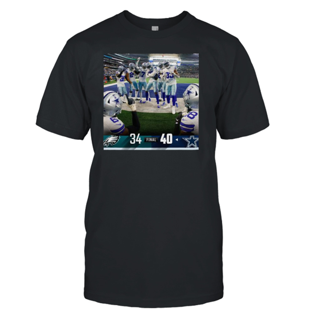 Dallas Cowboys 40 34 Philadelphia Eagles NFL 2022 Holiday game final score shirt