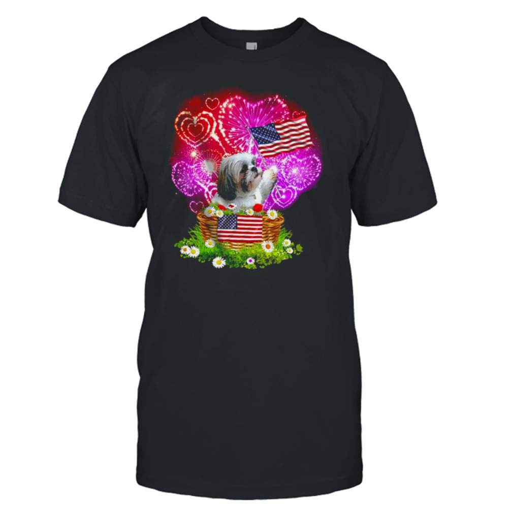 Patriotic Shih Tzu Dog American Flag Shirt