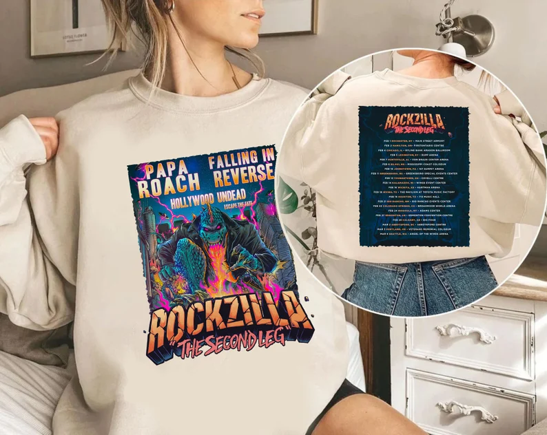 Rockzilla The Second Leg Tour 2023 Shirt, Rockzilla 2023 Tour Shirt For Fan, Papa Roach Falling In Reverse Add New Leg To Rockzilla Tour Tee