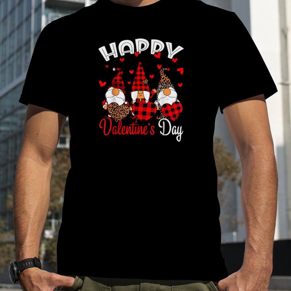 Three Gnomes Holding Leopard Heart Happy Valentine's Day T-Shirt B0BR4ZGDWL