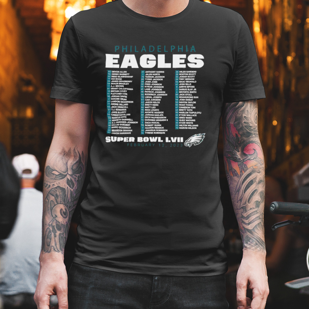 Men's Fanatics Branded Black Philadelphia Eagles Super Bowl LVII Varsity Roster Long Sleeve T-Shirt Size: Small