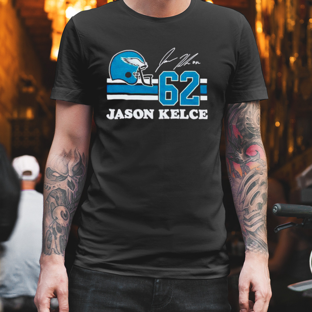 Philadelphia Eagles Jason Kelce 62 helmet and signature t-shirt - Yesweli