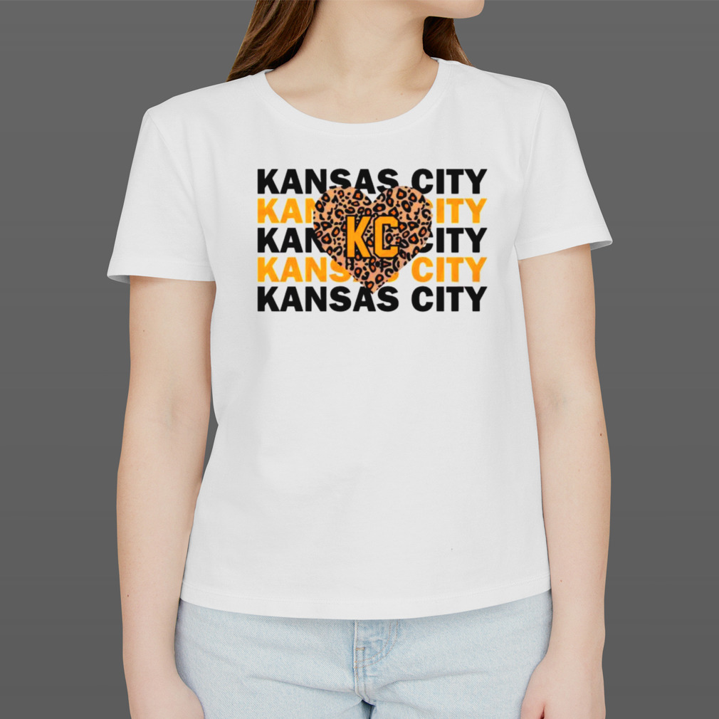 Kansas City Chiefs Football Heart Leopard Shirt Ladies Tee