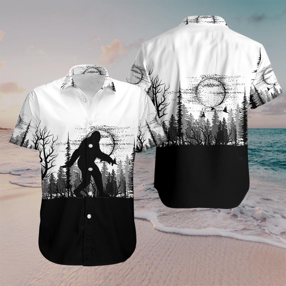 Bigfoot Black And White Hawaiian Shirt