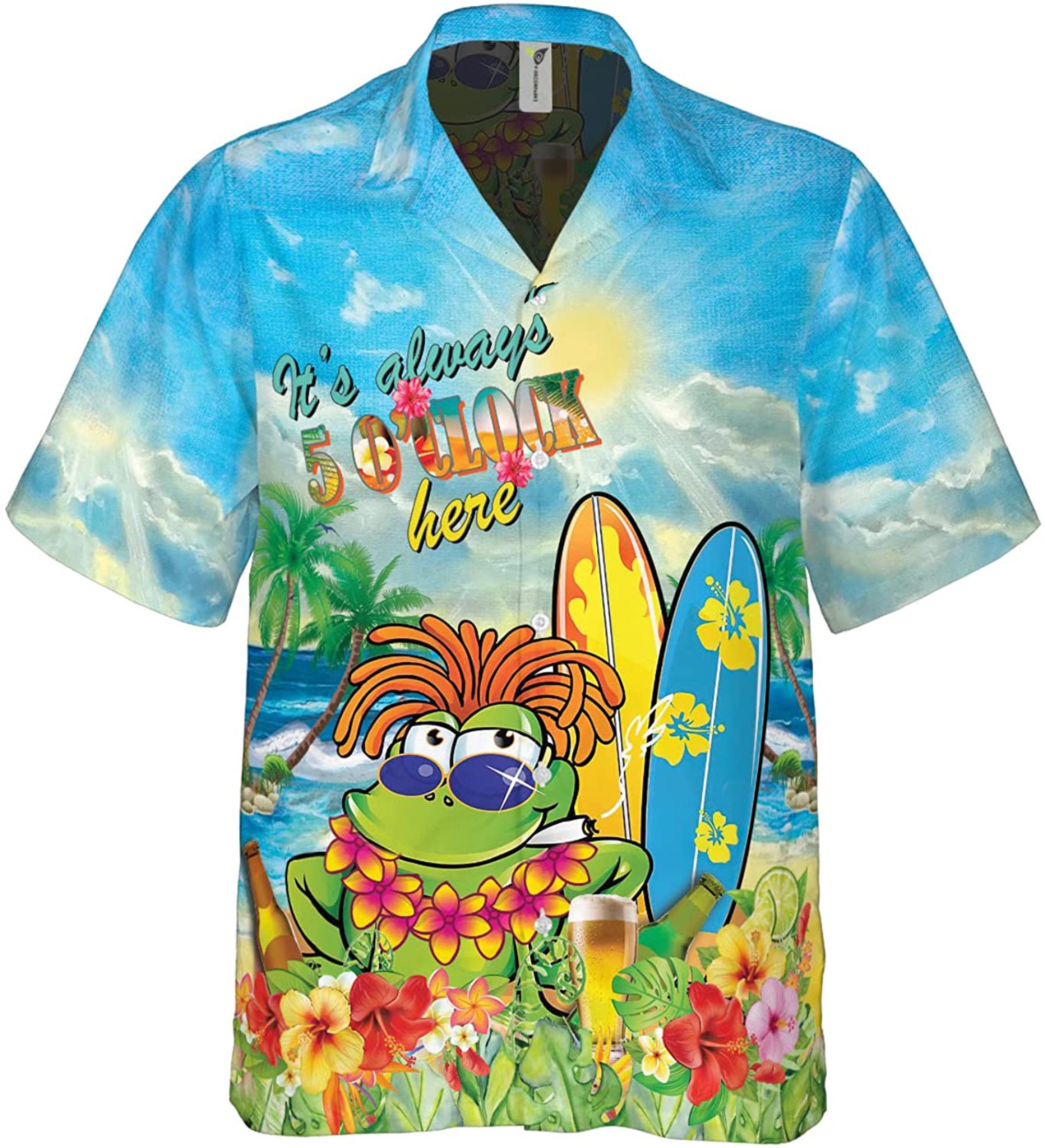 Ocean Life It’s Always 5 O’clock Here Funny Hawaiian Shirt