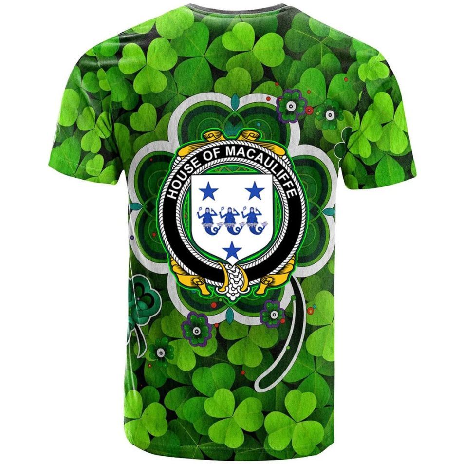 House of MACAULIFFE Irish Crest Graphic Shamrock Celtic 3D Polo Design T-Shirt