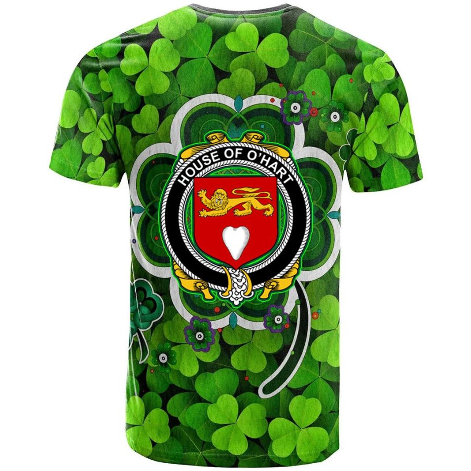 House of O HART Irish Crest Graphic Shamrock Celtic Aesthetic Shamrock New 3D T-Shirt
