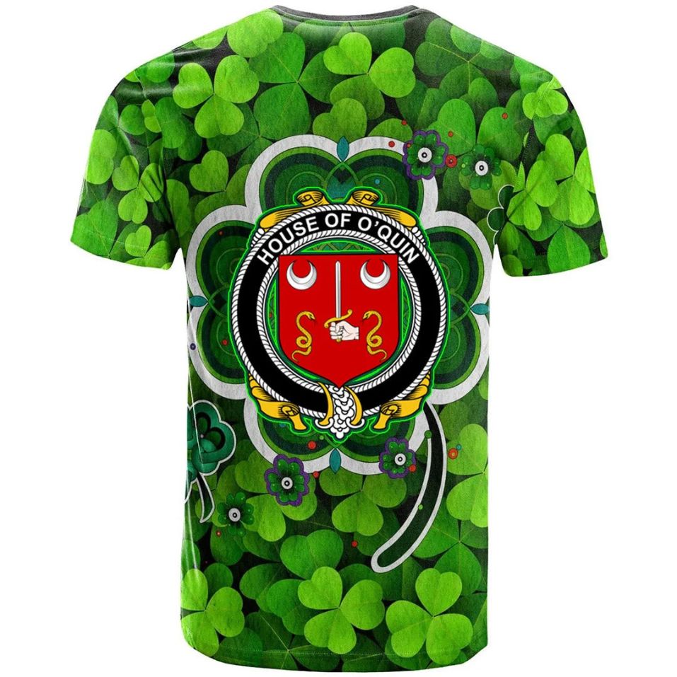 House of O QUIN Thomond Shamrock Irish Crest Celtic Aesthetic 3D Polo Design T-Shirt
