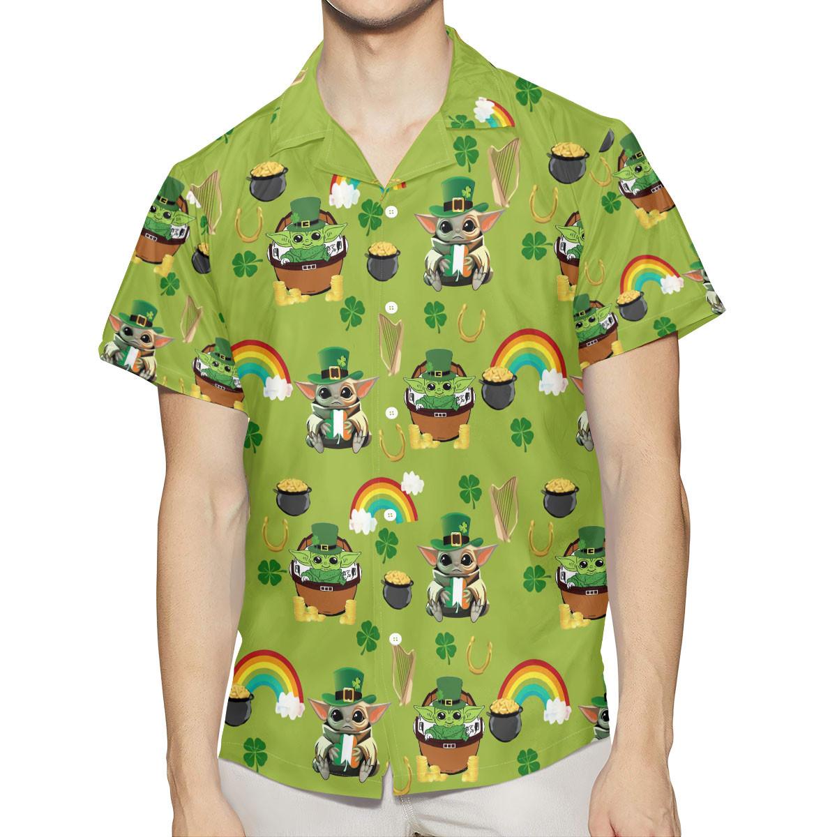 Baby Yoda Fan Gift - Baby Yoda Leprechaun Happy St Patrick is  Day Hawaiian Shirt