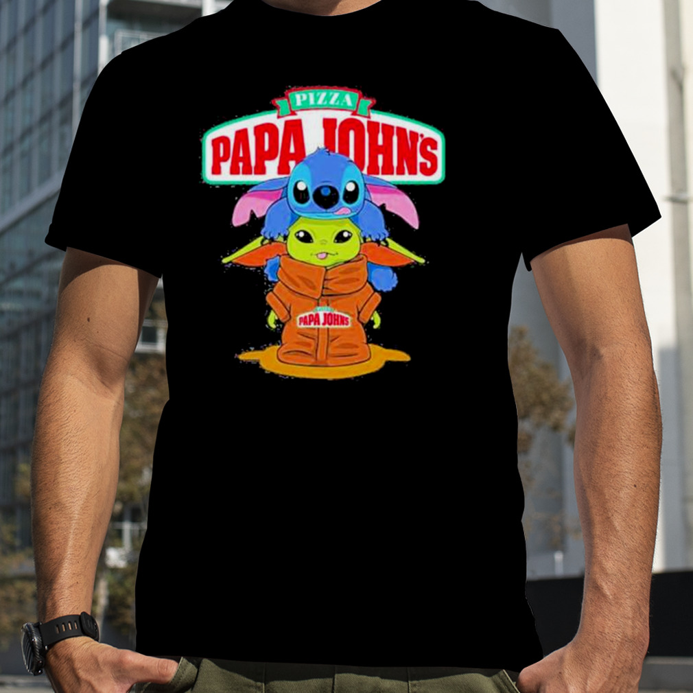 Baby Yoda and Stitch Pizza Papa John’s friend shirt