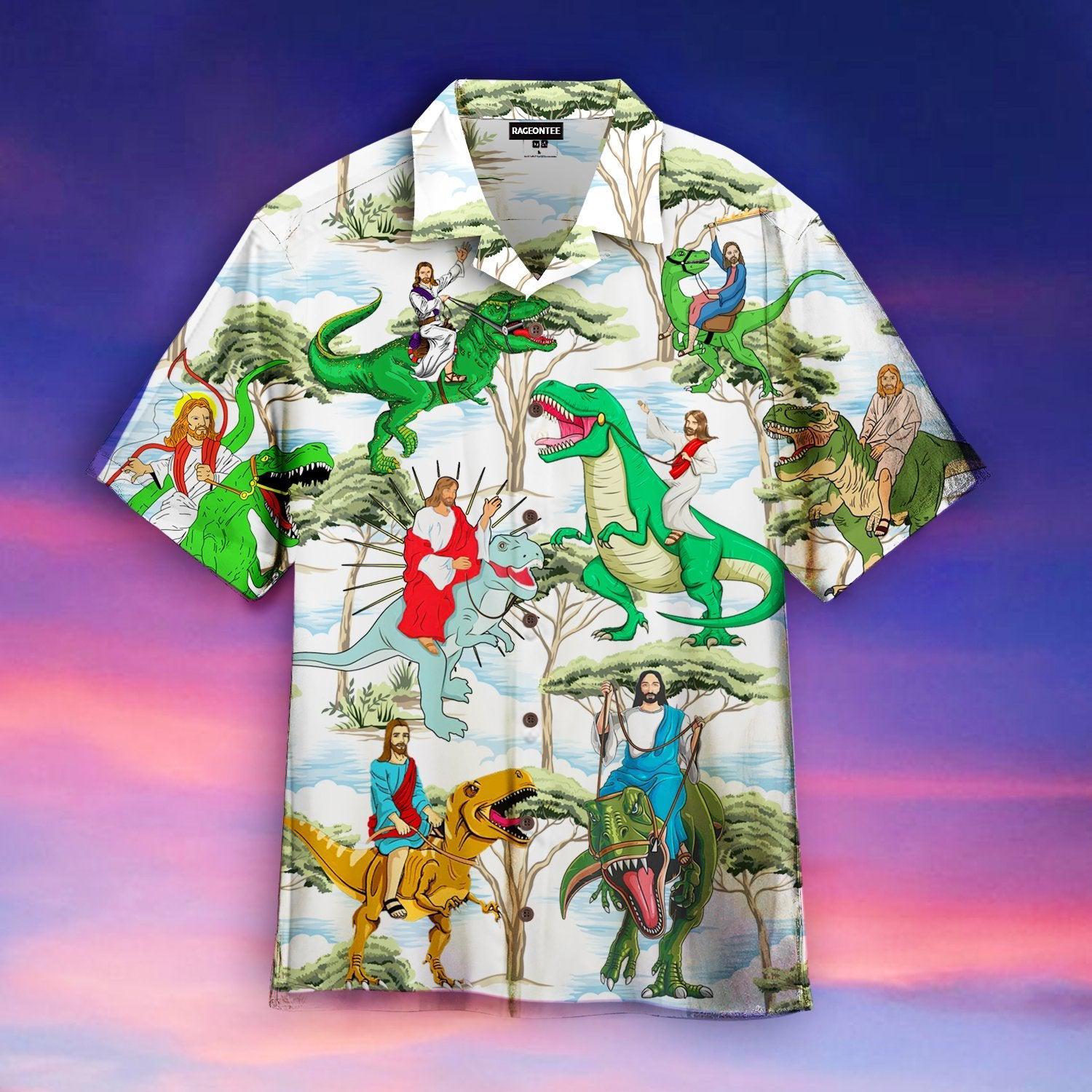 Jesus Ride A Dinosaur Hawaiian Shirt  For Men & Women  WT1313