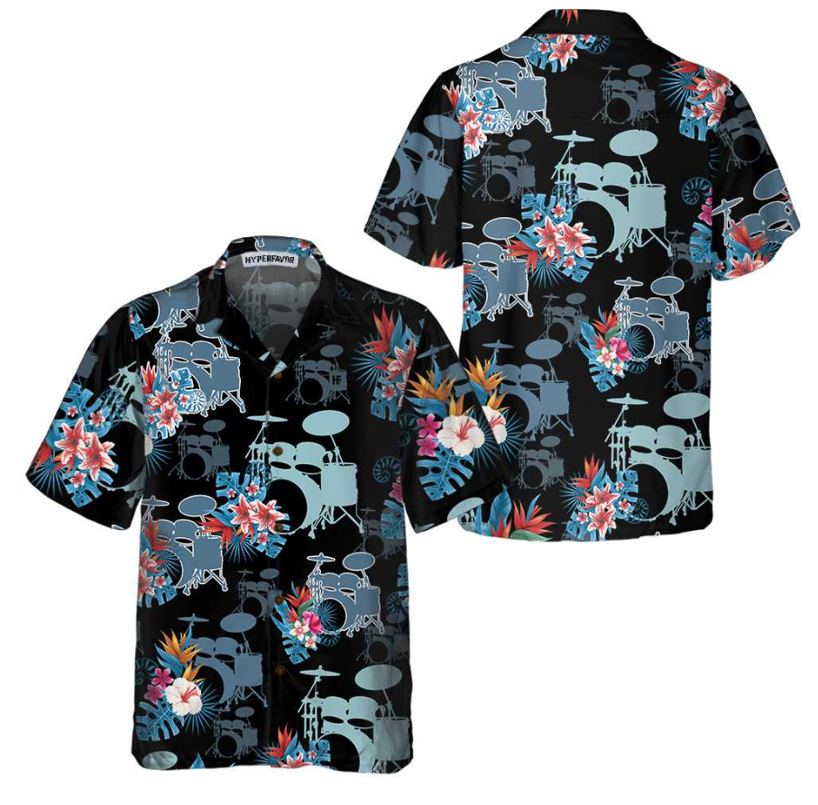 Blue Tropical Flower Drum Hawaiian Shirt