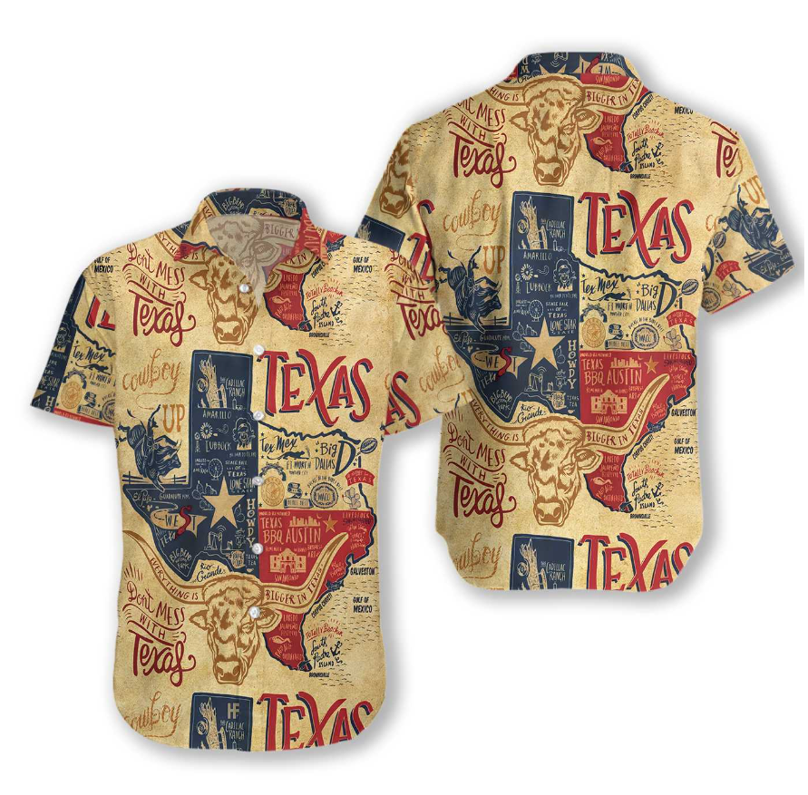 Don't Mess With Texas Longhorns Shirt Casual Short Sleeve State Of Texas Hawaiian Shirt