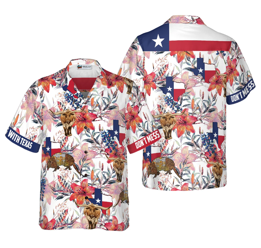Texas Longhorn Bluebonnet And Armadillo Hawaiian Shirt