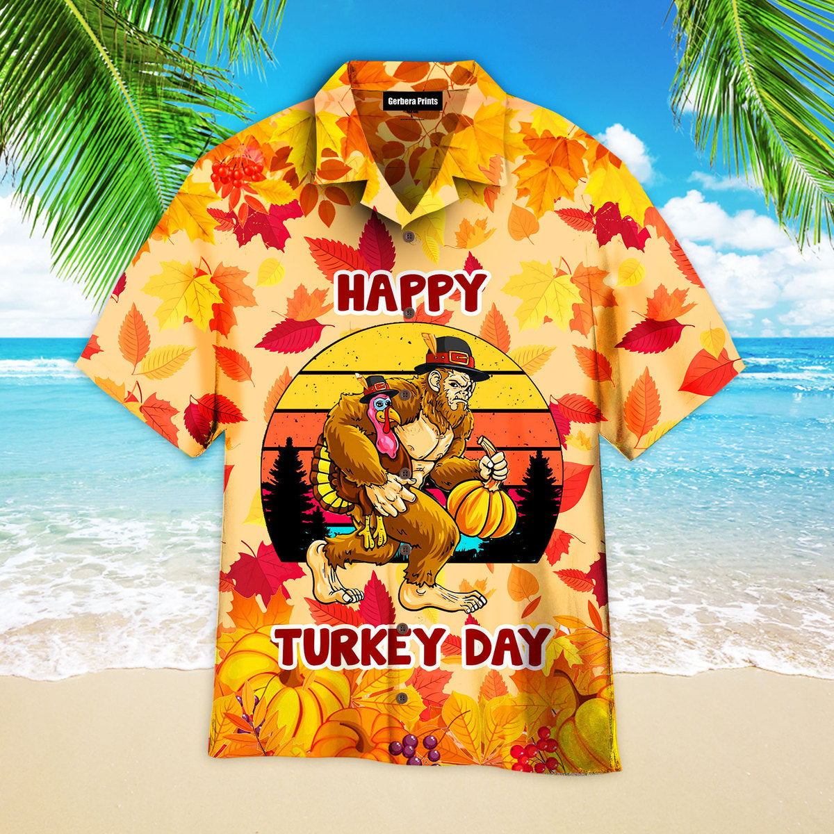Thanksgiving Bigfoot With Pumpkin And Turkey Aloha Hawaiian Shirts For Men & For Women  WT9600