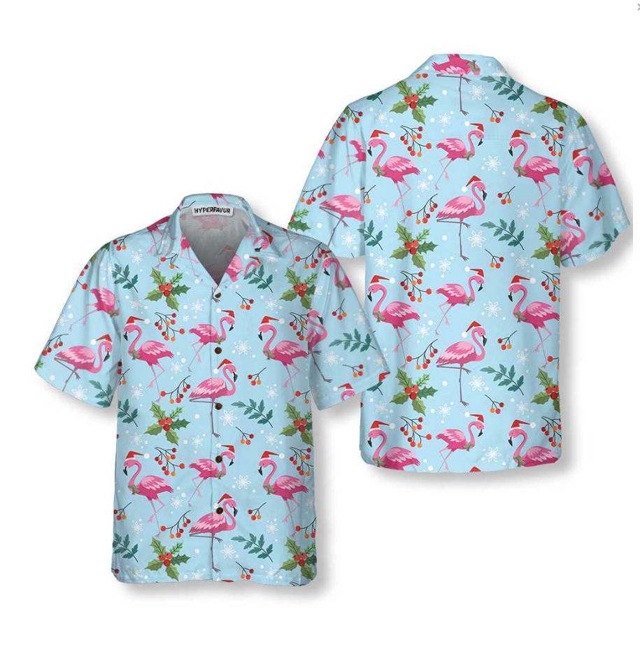 Christmas Flamingo Seamless Pattern Hawaiian Shirt
