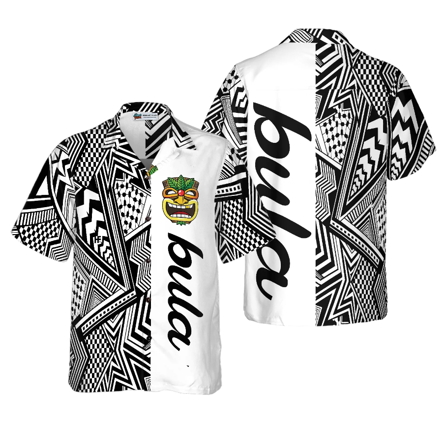 Customized Black and White Modern Pattern Bula Hawaiian Shirt