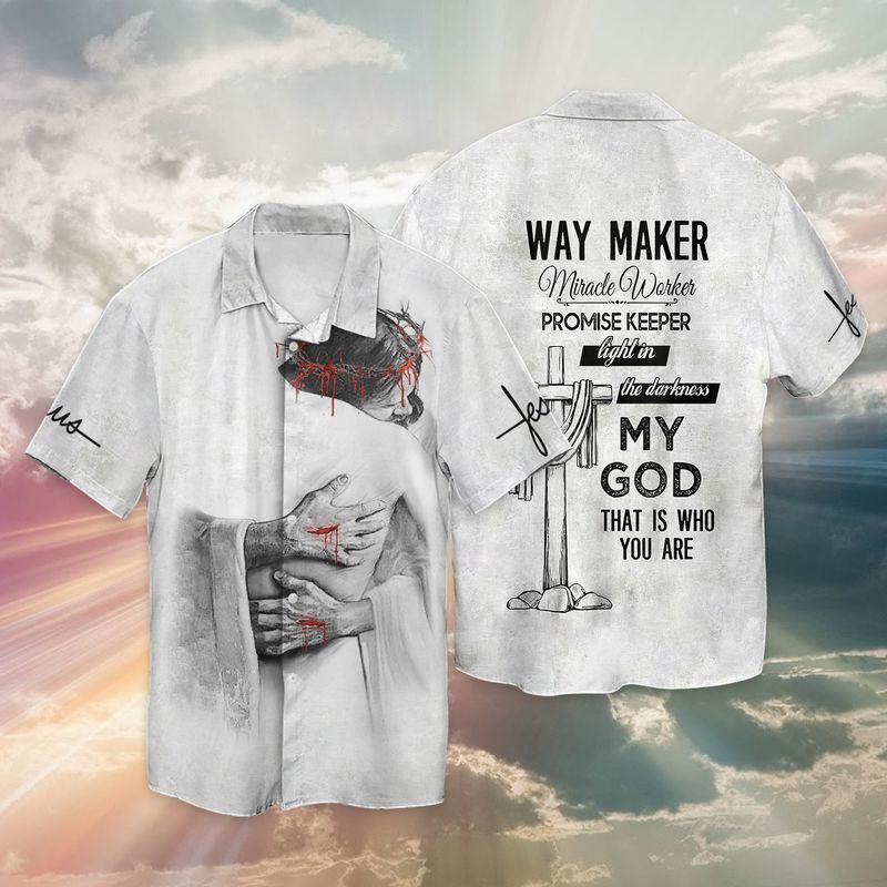 Jesus God Way Maker Miracle Worker Promise Keeper Light In The Darkness My God Hawaiian Shirt