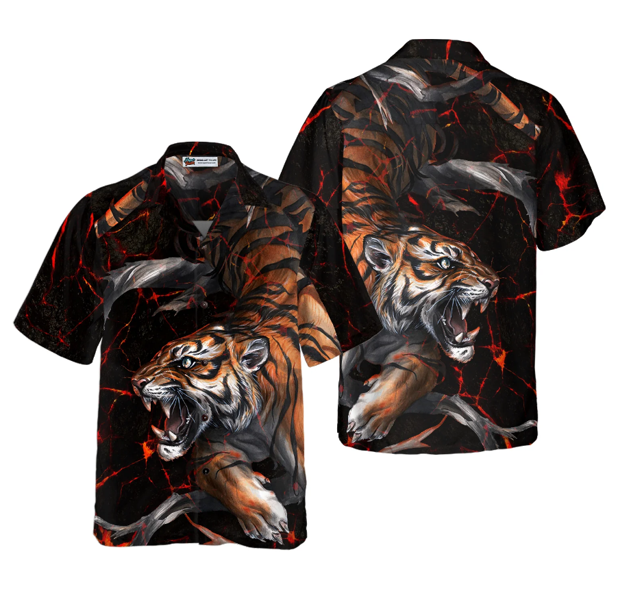 Tiger In The Dark Shirt For Men Hawaiian Shirt