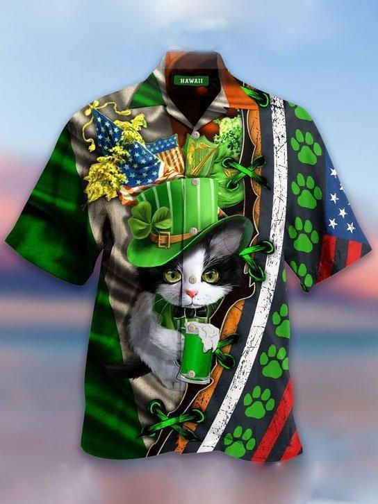 Cat St Patrick'S Day Aloha Hawaiian Shirt Colorful Short Sleeve Summer Beach Casual Shirt For Men And Women