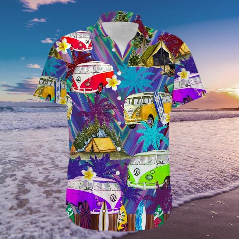 Felacia [Hawaii Shirt] Happy Summer Light Neon Camper Van Hawaiian Unisex Aloha Shirts -ZX3122