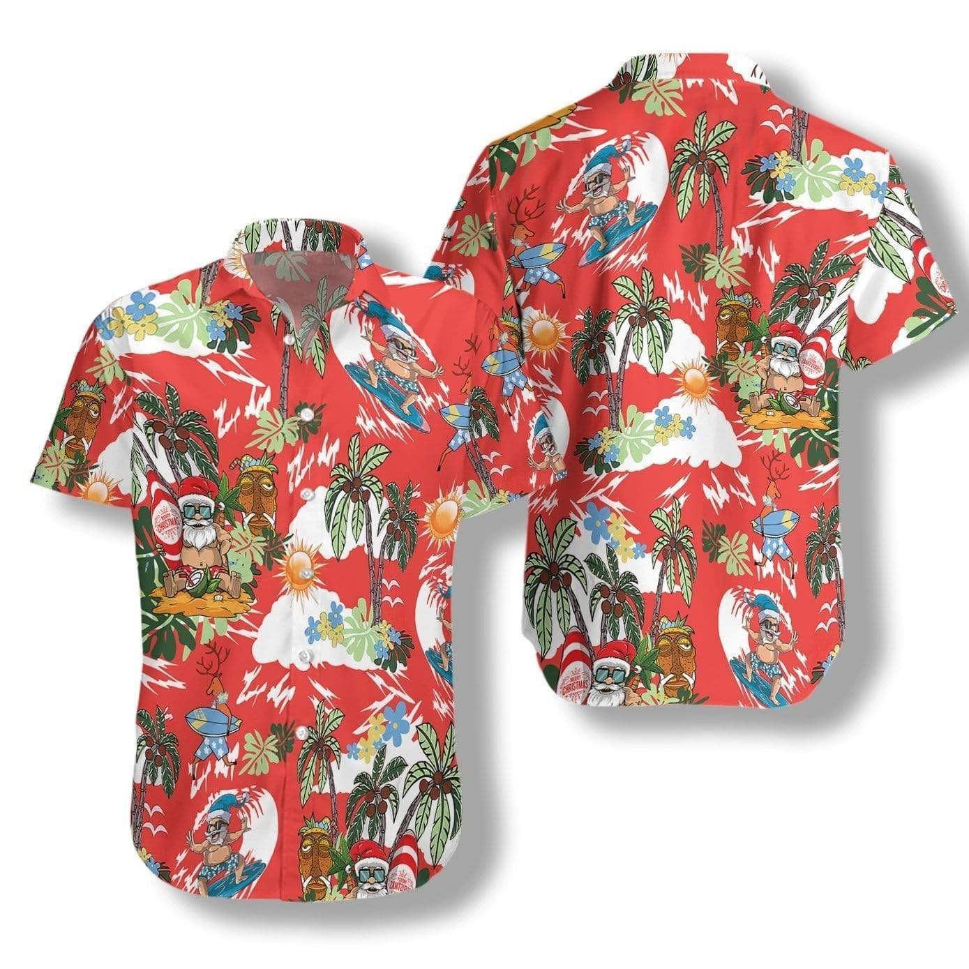 Felacia [Hawaii Shirt] Merry Christmas Santa Claus Red Hawaiian Aloha Shirts-ZX1993