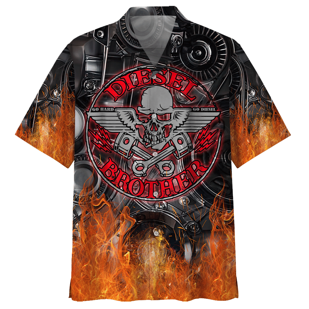 Mechanic Diesel Brother Skull Aloha Hawaiian Shirt Colorful Short Sleeve Summer Beach Casual Shirt For Men And Women