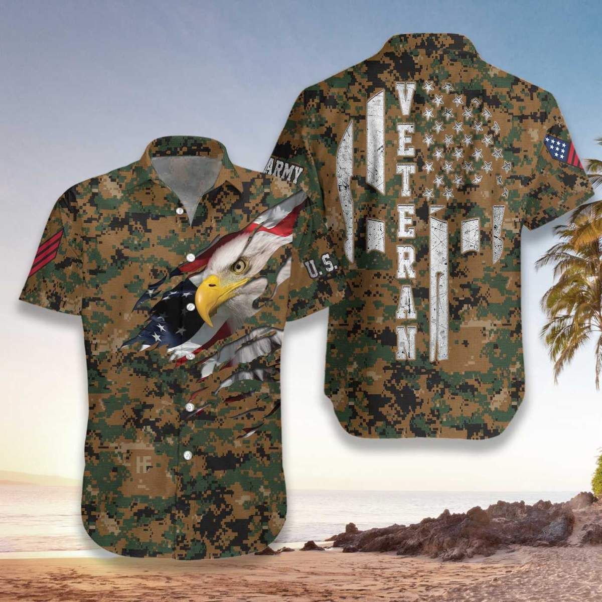 Amazing Camo US Marine Corps Veteran Eagle Unisex Hawaiian Shirts