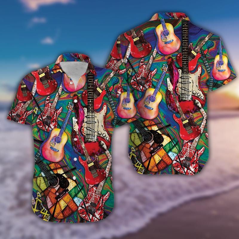 Amazing Colorful Art Love Guitar Unisex Hawaiian Shirts