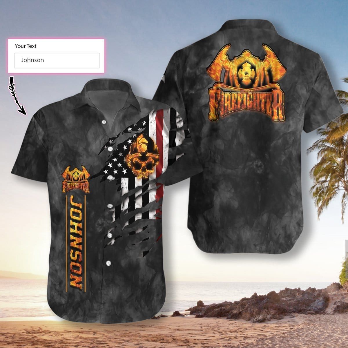 Felacia [Hawaii Shirt] Firefighter Skull Flag Custom Name Unisex Hawaiian Aloha Shirt-ZX2915