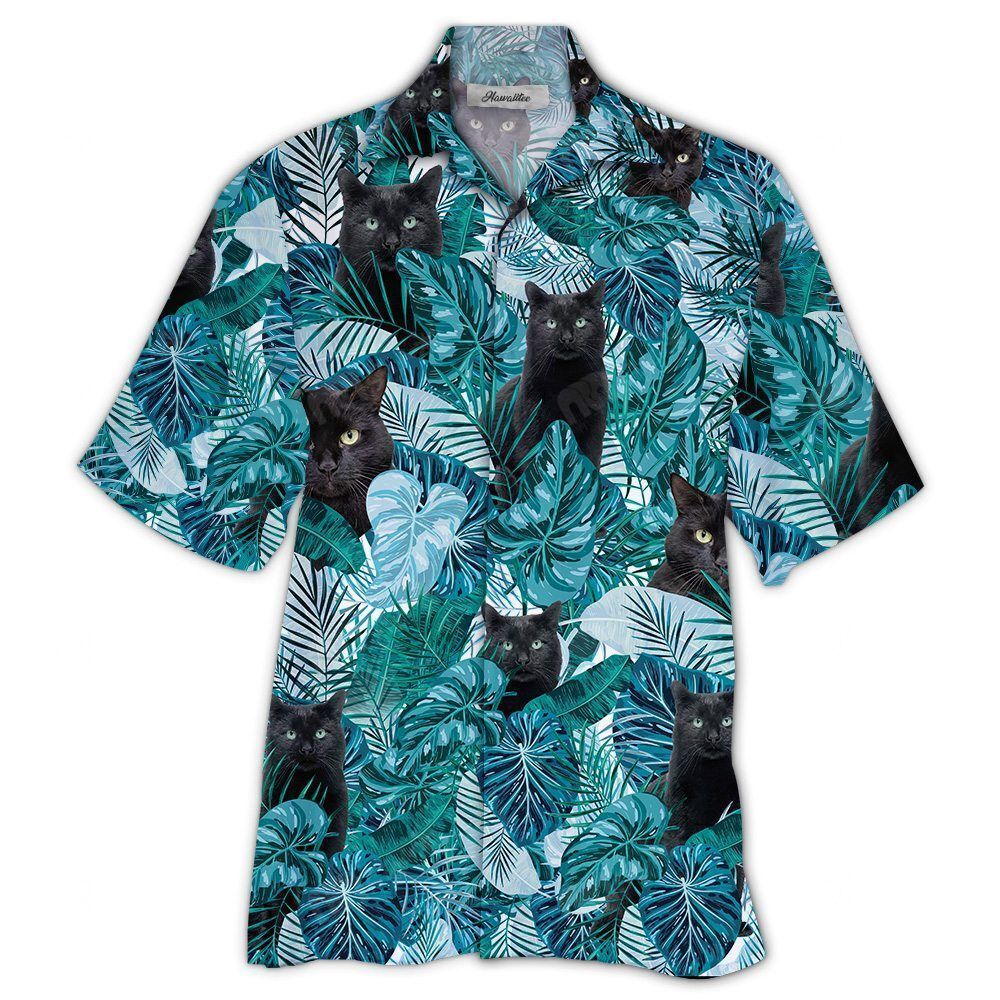 Hawaiian Shirt Black Cats Tropical