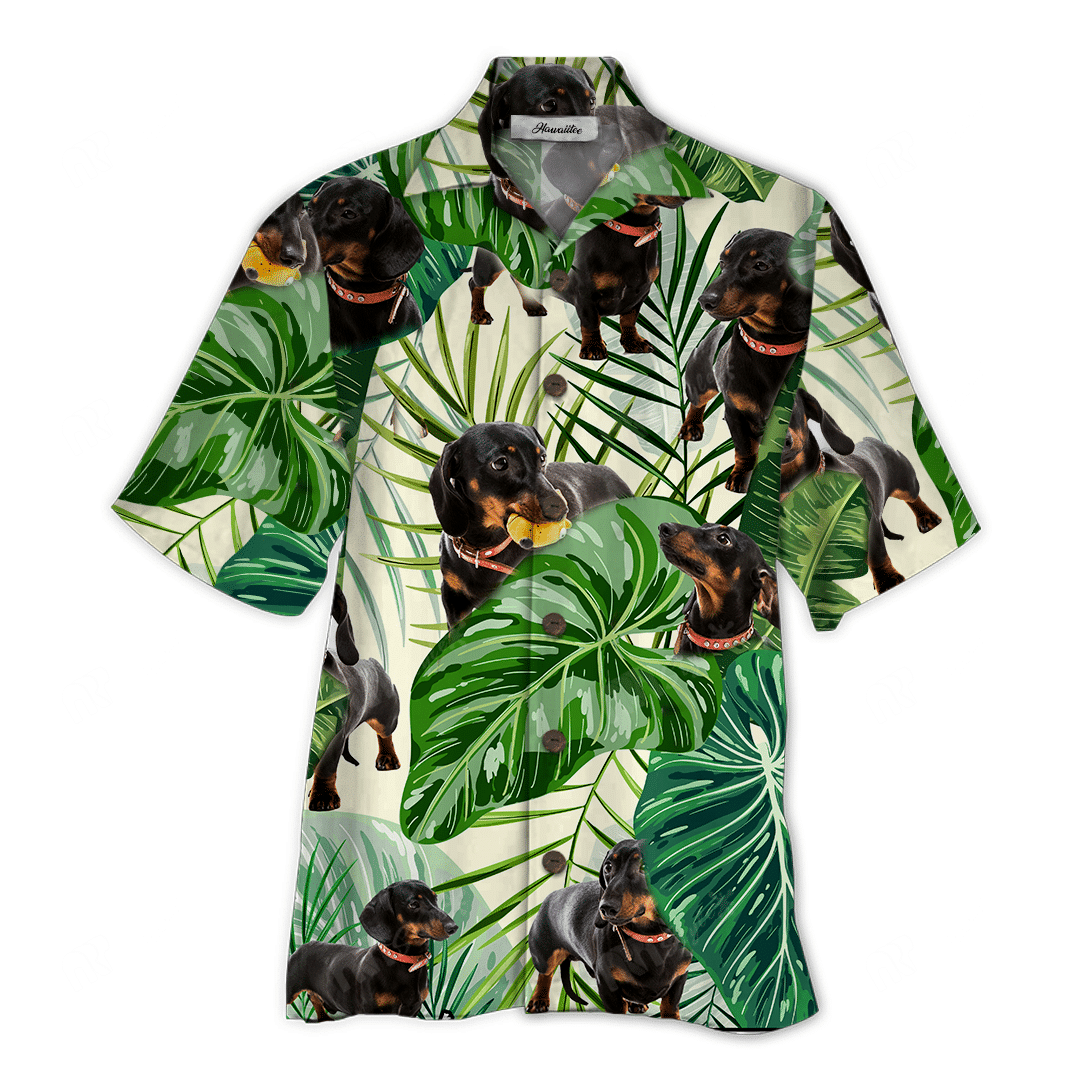 Hawaiian Shirt Dachshund Green Leaves