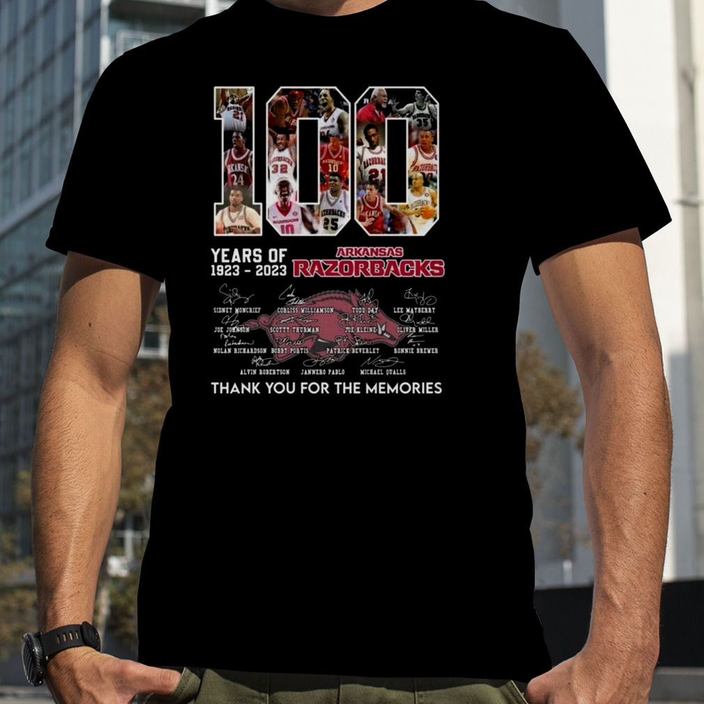 100 Years Of 1923 – 2023 Arkansas Razorbacks Thank You For The Memories Signatures Men’s Shirt