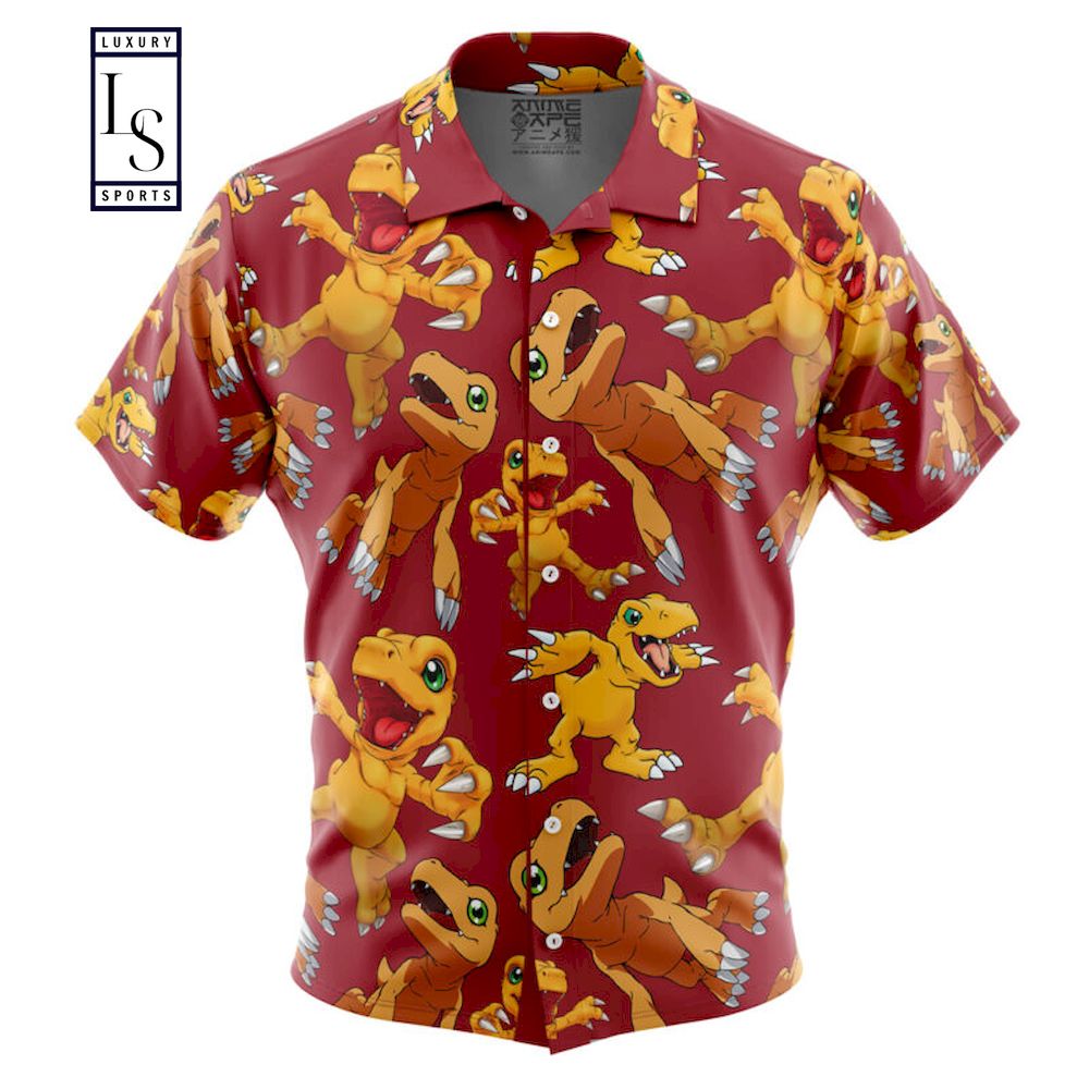 Agumon Digimon Button Up Hawaiian Shirt