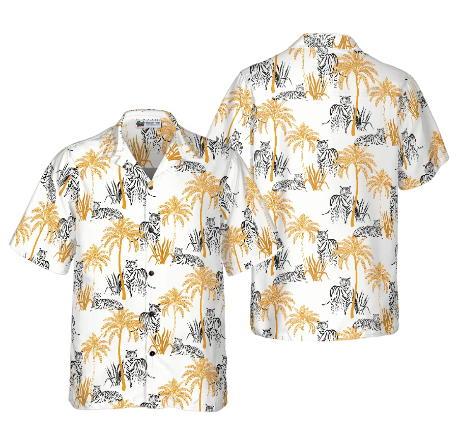 Tropical Palm Tree Tigers Shirt For Men Hawaiian Shirt