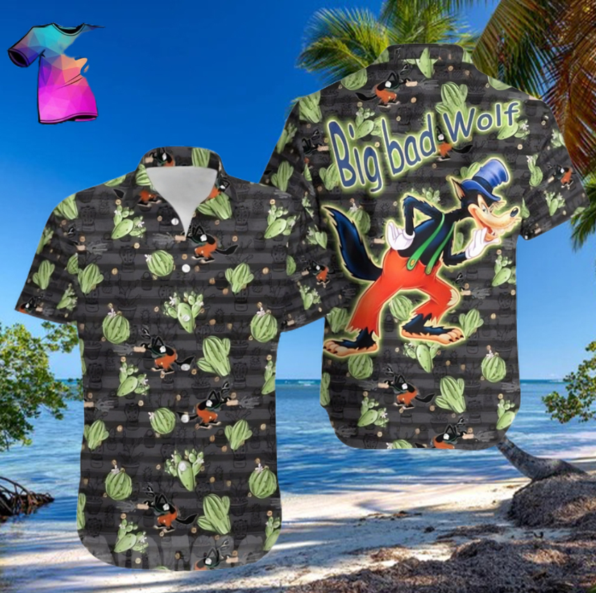 Big Bad Wolf Disney Cactus Pattern All Over Print Hawaiian Shirt Black