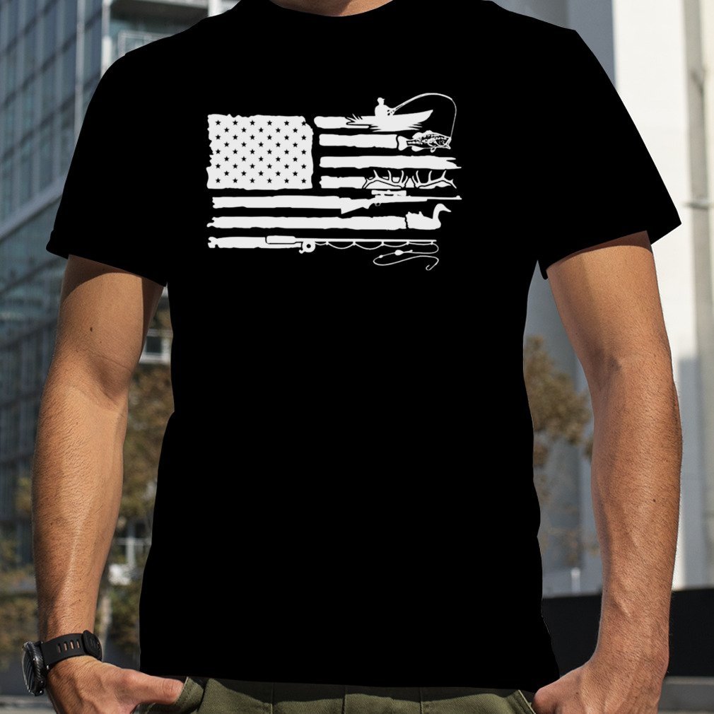 Fishing and Hunting American Flag shirt
