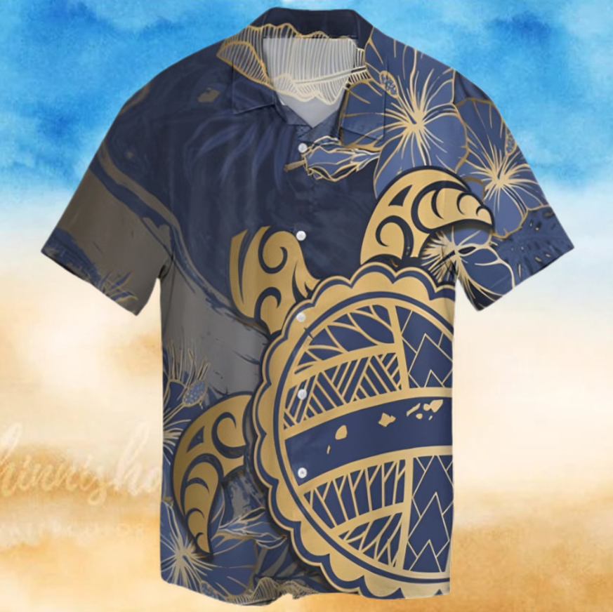 Hawaii Turtle Hibiscus Gold Hawaiian Shirt Kyn Style
