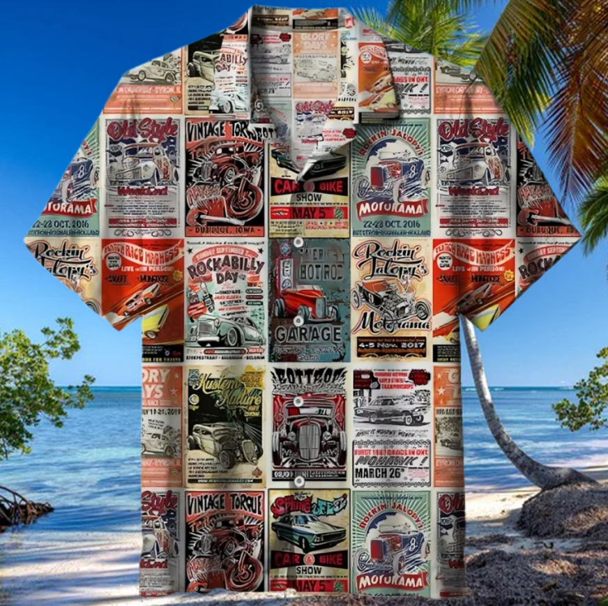 Vintage Rodding Pattern 3D All Print Hawaiian Shirt