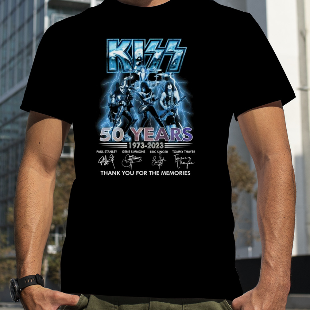 Kiss 50 Years Of 1973 – 2023 Thank You For The Memories Signatures Lightning Shirt