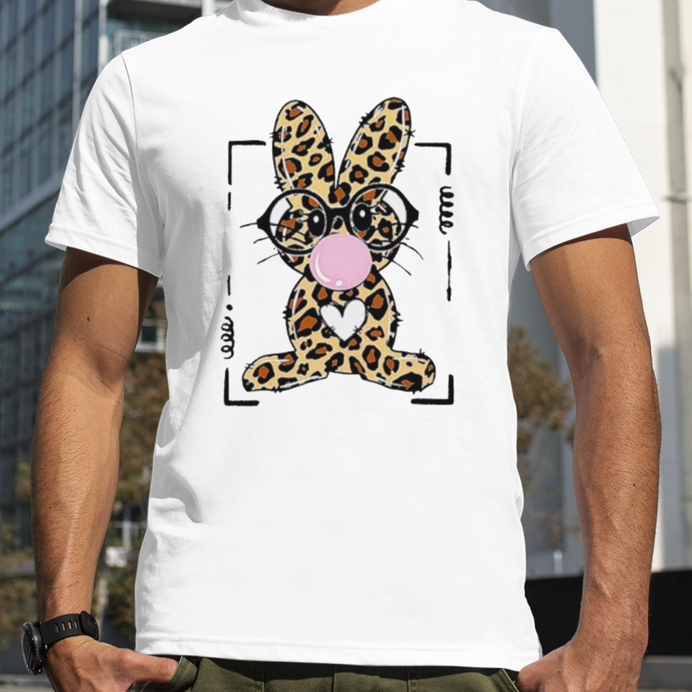 Leopard rabbit bunny blowing bubble gum easter day shirt