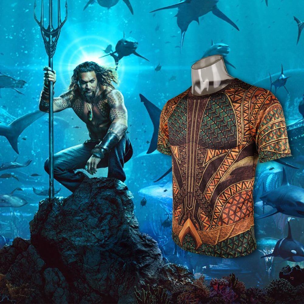 3D Print T-Shirt Movie Aquaman Arthur Curry Skin Costume T-Shirts Tight Sport Tee Cosplay Halloween Party Accessories