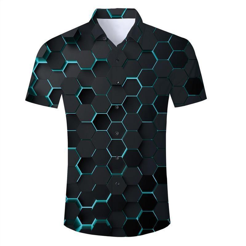 Mens 3D Printing Shirts Stereoscopic Geometric Pattern