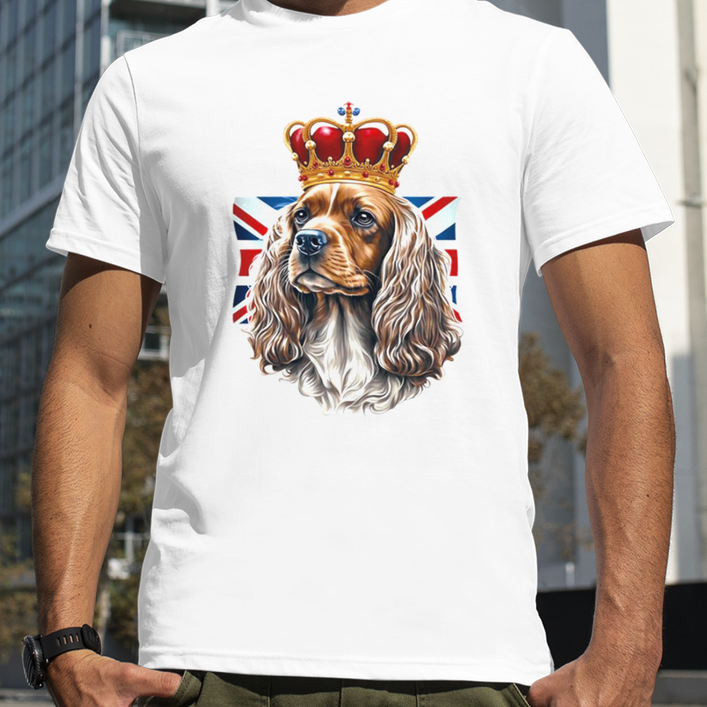 Cavalier King Charles Spaniel Dog Wearing A Crown With Union Jack Flag shirt
