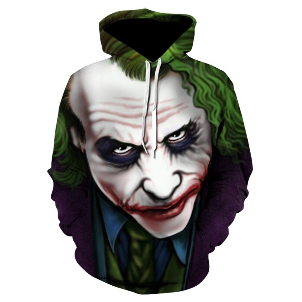 3D Face Joker Movie Horror Character Halloween AOP Unisex Hoodie