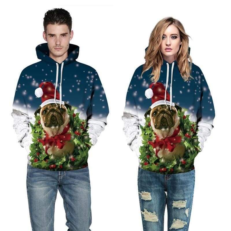 3D Print Hoodie - Cute Dog Christmas Pattern Pullover Hoodie