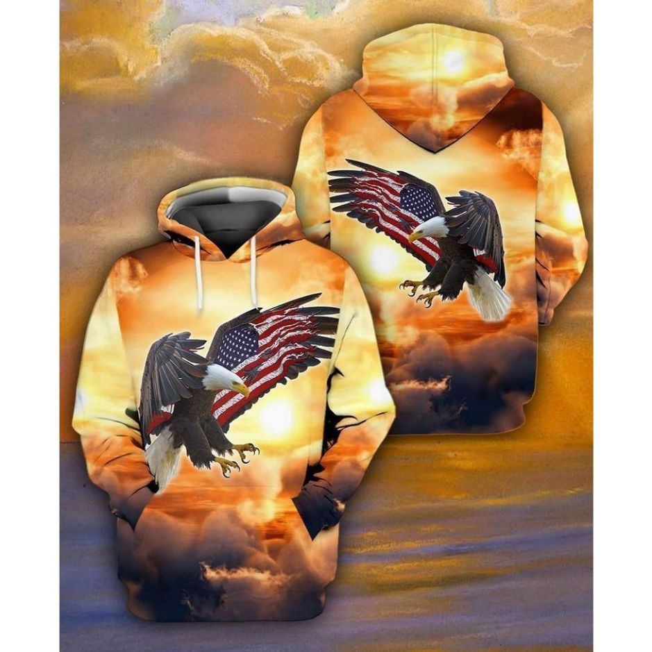 4th Of July Independence Day American Flag And Eagle God Bless 3d Hoodie