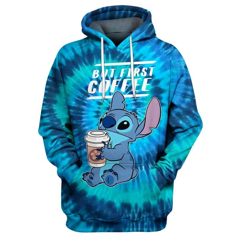 But First Coffee Stitch Tie Dye Over Print 3d Zip Hoodie