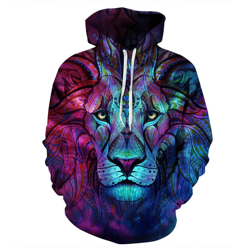 Colorful Oil Painting Style Lion Animal Unisex Adult Cosplay 3D Printed Hoodie Pullover Sweatshirt