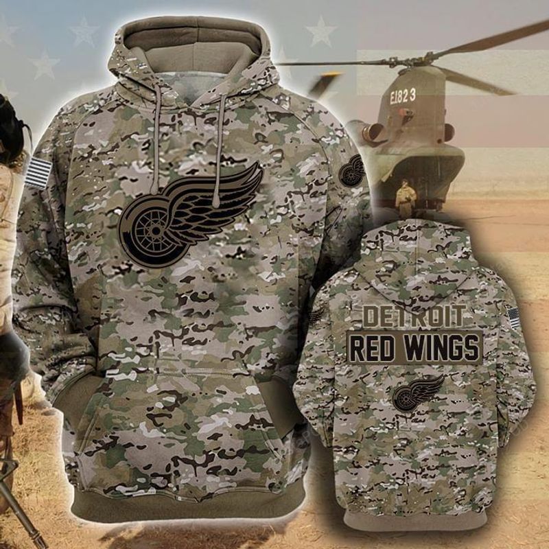 Detroit Red Wings Camouflage Veteran 3d Cotton Hoodie